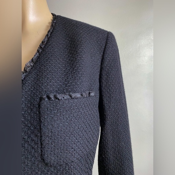 Dana Buchman Black Wool Tweed Blazer Collarless Jacket Career Formal Textured 4 - Picture 4 of 12